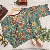Vriksham Premium Floral Printed Readymade Blouse-Kalamkari Print-Aqua Green-VS4519